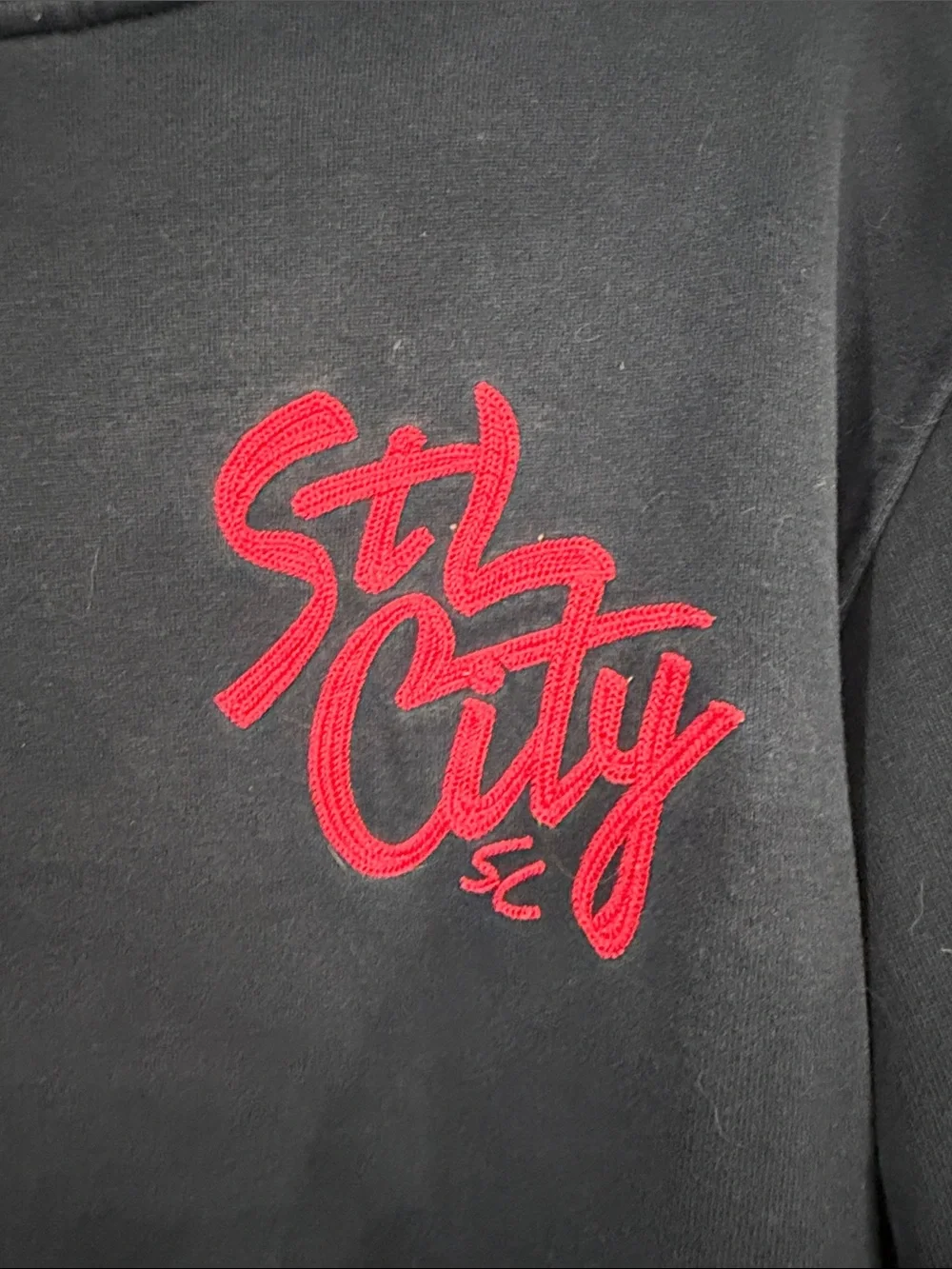 Men's Saint Louis City SC Navy Crewneck Sweatshirt with Red Chest Script